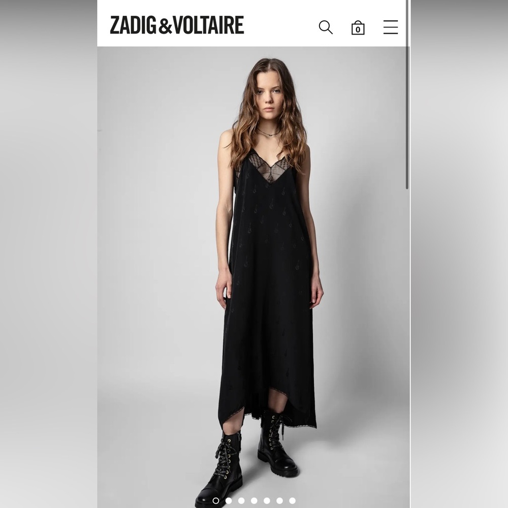 Zadig and Voltaire Rusty silk Slip dress with lace. Current and in store now.